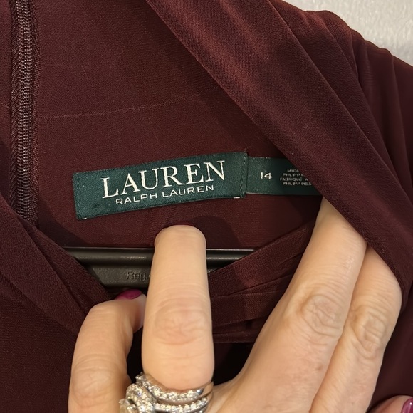 Lauren Ralph Lauren Burgundy /Wine Mock Neck Swing Dress size 14 - Picture 3 of 5